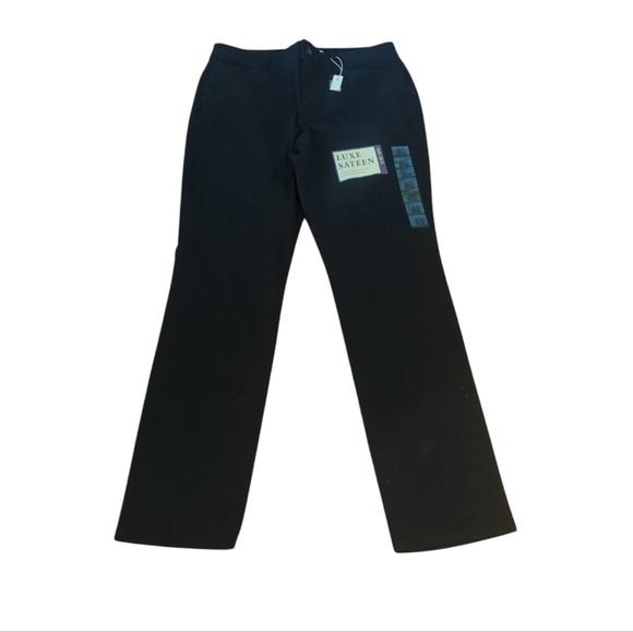 Gloria Vanderbilt Black Pants Luxe Satin Khaki Unltd Sleek Straight Leg NWT Sz 6 - Picture 7 of 8